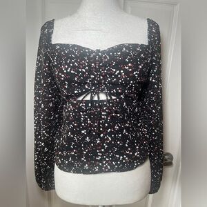 Abercrombie & Fitch Black White Puff Sleeve Baby Doll Top Front Cutout Size S